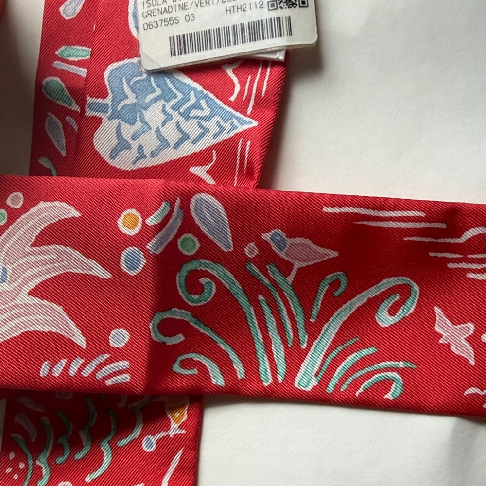 Hermes Red Silk Scarf with Blue and White Accents - Picture 5 of 8